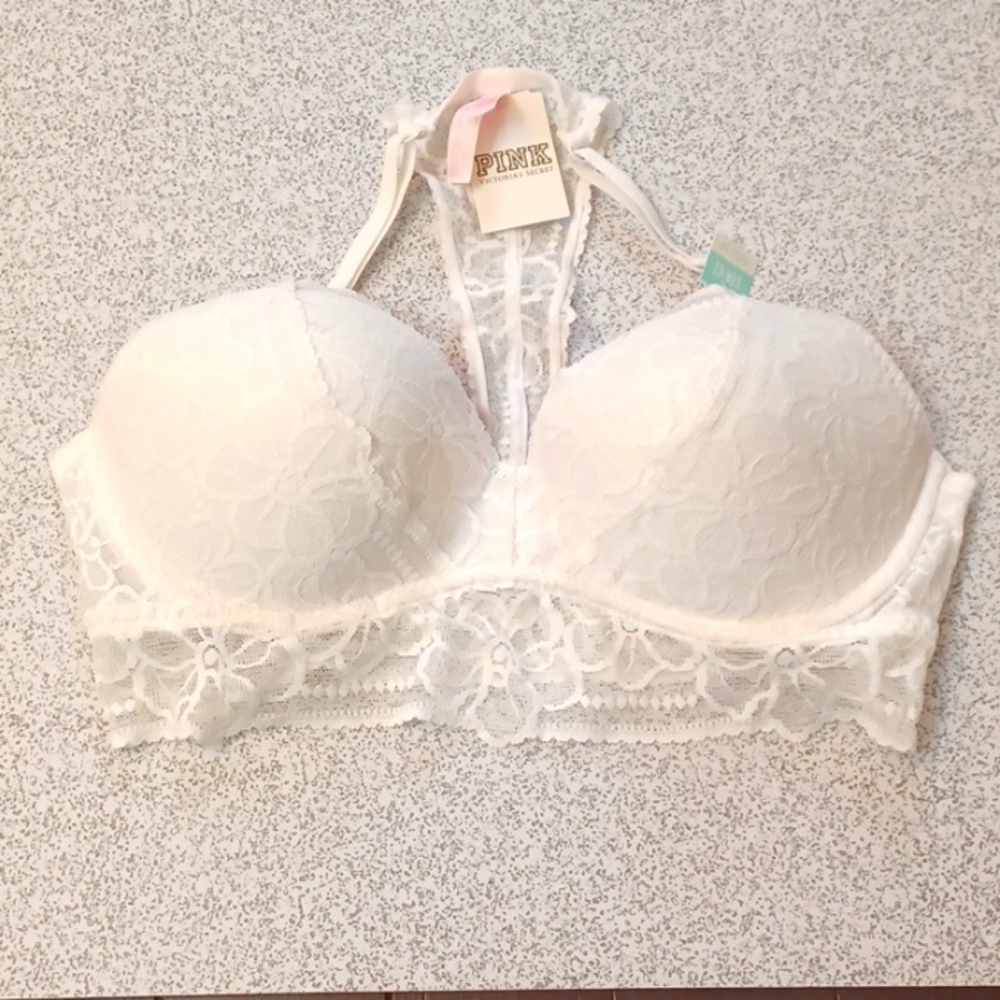 New PINK Victoria's Secret, White Push Up Bra, size L (A-C)